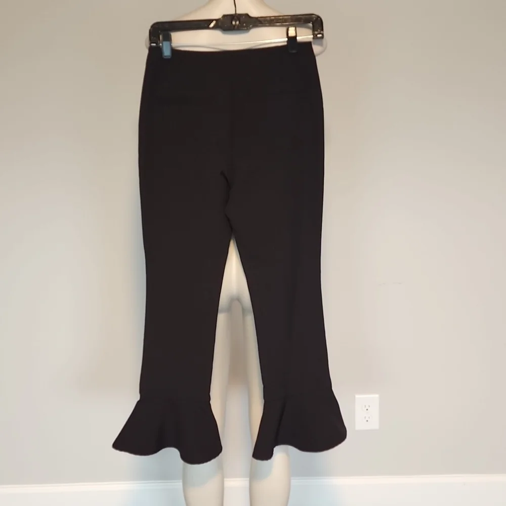 Rebecca Minkoff black cropped pants with ruffle hem-26 - Picture 3 of 8